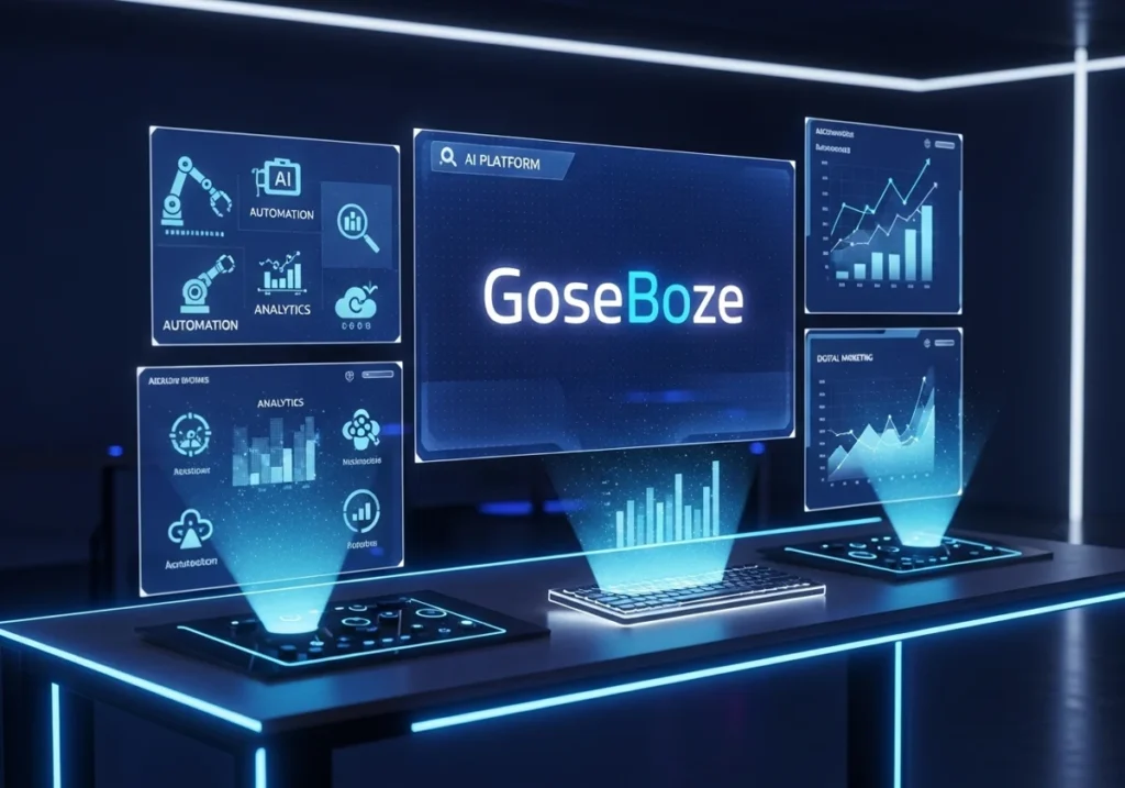 GoseBoze AI tools platform showing business automation dashboard and analytics technology concept