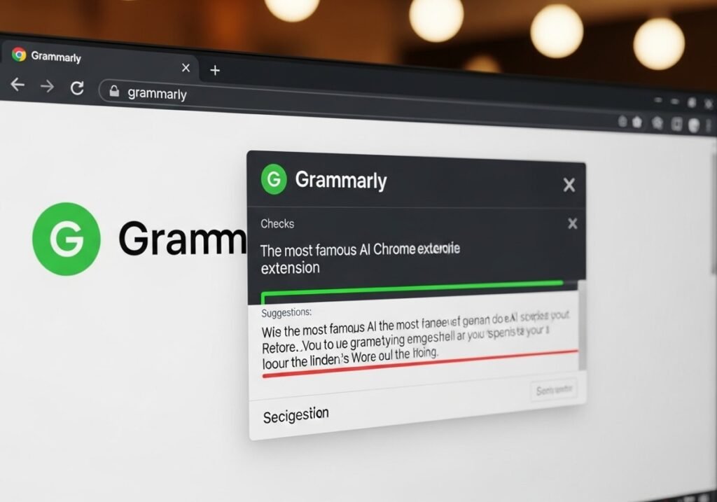 Grammarly Best AI Chrome extensions interface showing real-time grammar checks and suggestions on a web browser.