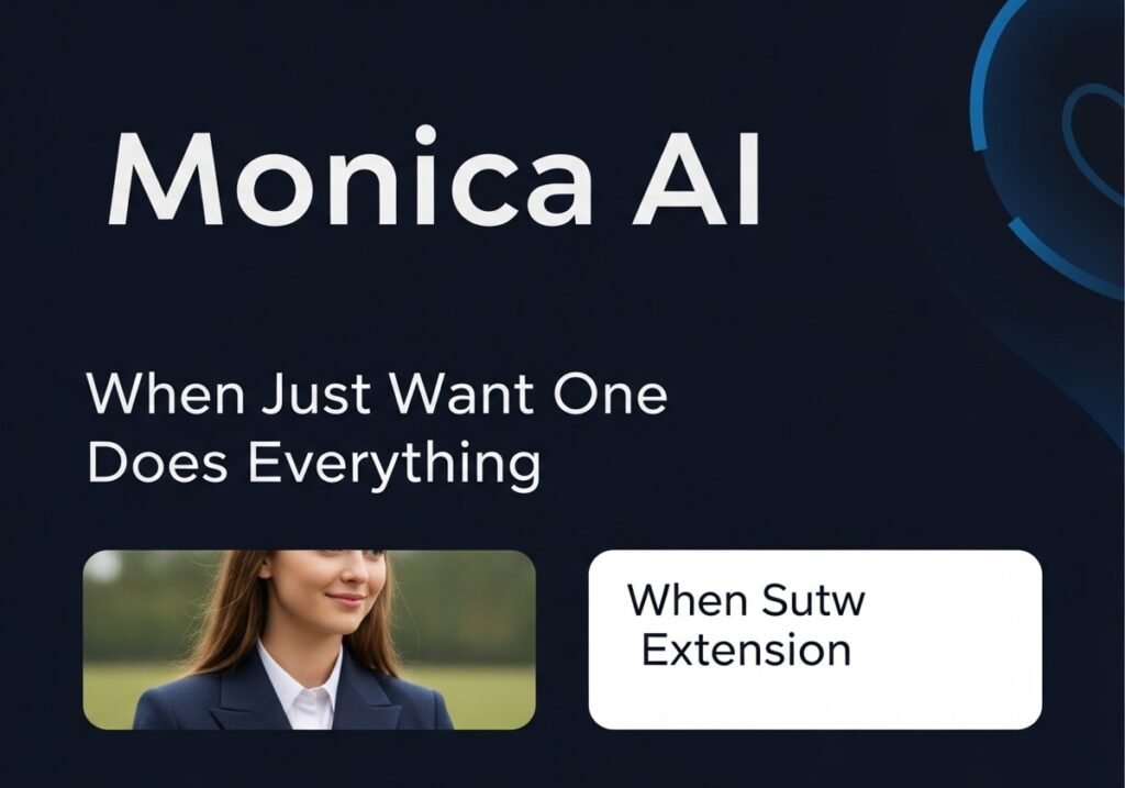 Monica AI banner featuring a professional woman and the text "When Just Want One Extension That Does Everything."