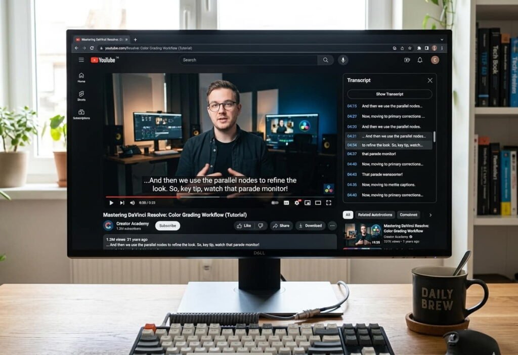 how to open transcript on youtube by opening the transcript panel beside a video