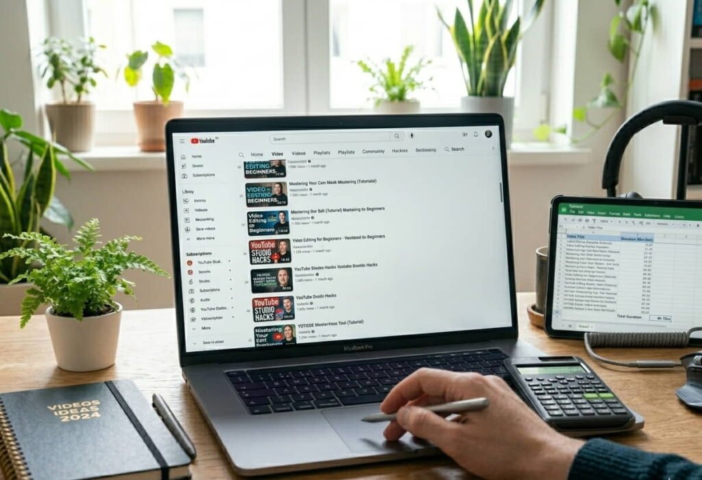 Calculating YouTube playlist total duration after collecting videos using how to see transcript on YouTube