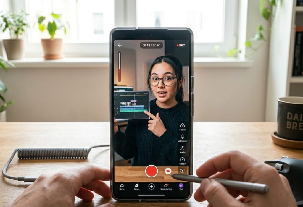 YouTube Shorts video editor interface used by creators after learning how to see transcript on YouTube